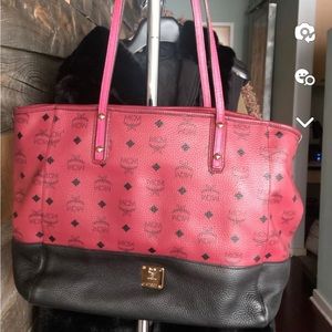 Mcm medium burgundy tote with pouch